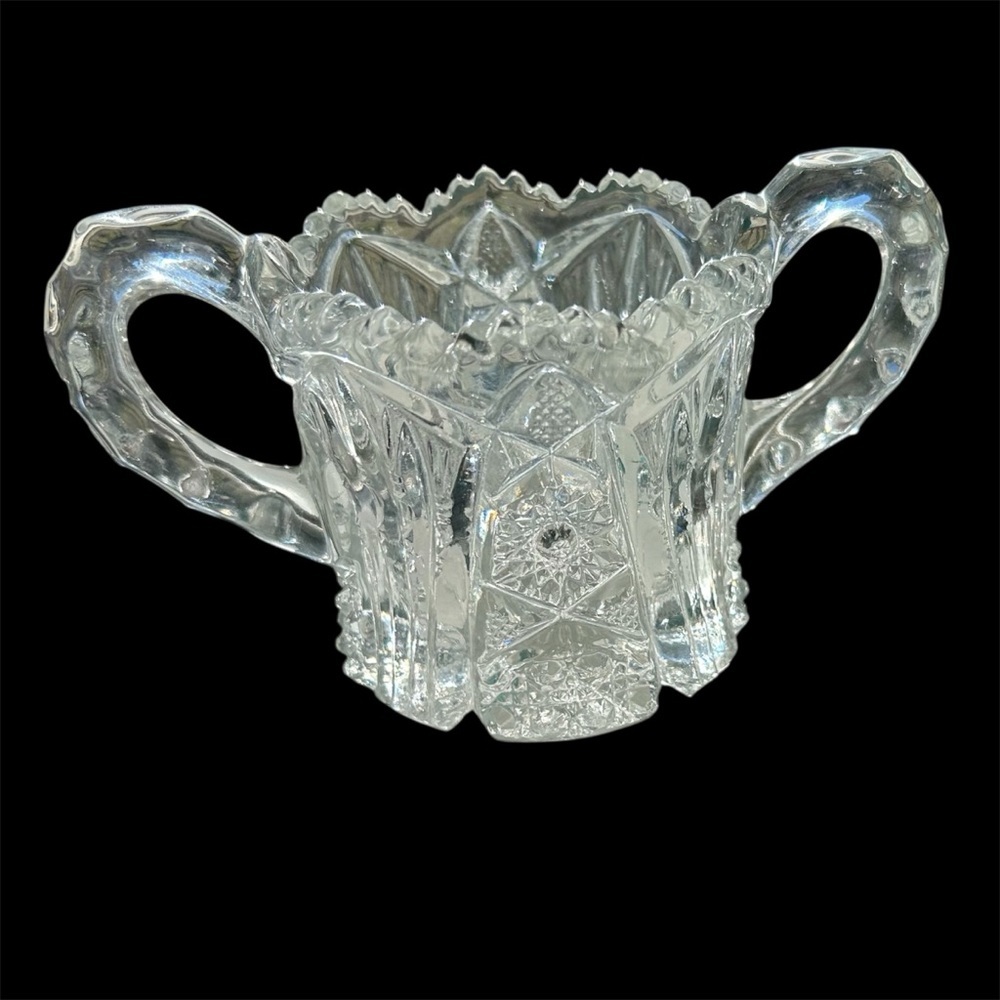 Antique Imperial Glass-Ohio Nucut #212 Clear Cut Glass Open Sugar Bowl